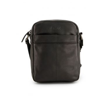 Geanta crossbody barbati -  piele naturala - neagra - 23x18x6cm - 2 buzunare interioare - 2 buzunare exterioare
