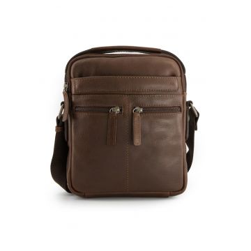 Geanta crossbody din piele naturala cu buzunare multiple
