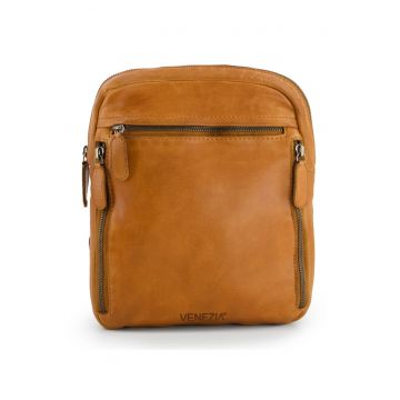 Geanta crossbody din piele naturala cu buzunare multiple
