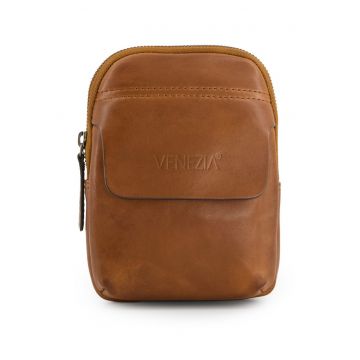 Geanta crossbody din piele naturala cu detaliu logo stantat