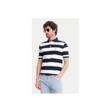 Tricou polo barbati  C5 21394.2113 - Bumbac - Alb/Negru