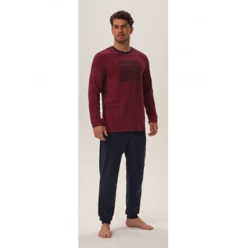 Pijama barbati  Jarvis - bumbac - rosu - bluza cu maneca lunga si pantaloni lungi - set