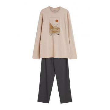 Pijamale confortabile si confortabile pentru barbati - cu un design modern in nuante de bej gri - Luro