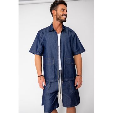 Set camasa si pantalon scurt din denim Dark Blue 16250