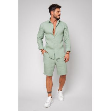 Set Lino 100% In camasa si pantalon scurt Olive 16935