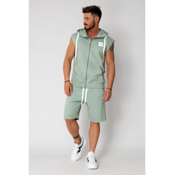 Set Malibu Hanorac fara maneci cu fermoar si pantalon scurt Light Olive 15594
