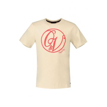 Tricou cu decolteu la baza gatului si imprimeu monograma -