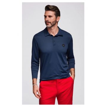 Tricou polo cu maneci lungi cu nasturi eleganti cu logo-ul marcii  OM-POLS-0139