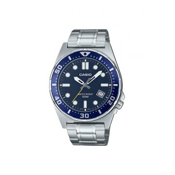 Ceas pentru barbati  MTD-135D-2A - cadran albastru marin - bratara otel inoxidabil - rezistenta la apa WR50 - 44x9mm