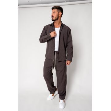 Set camasa cu nasturi si pantalon lung Brown 18196