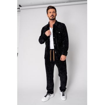 Set Camasa si pantalon lung din reiat catifelat Black 18723