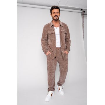 Set Camasa si pantalon lung din reiat catifelat Brown 18727