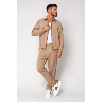 Set Caruso Jacheta cu fermoar si pantalon lung Beige New 18218