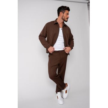 Set Caruso Jacheta cu fermoar si pantalon lung Brown New 18712