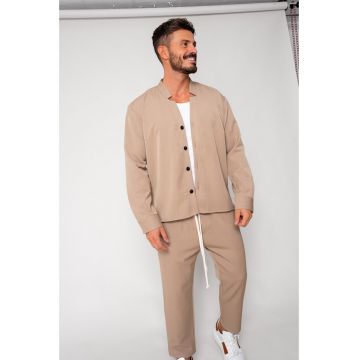 Set Como Camasa V-cut si pantaloni lungi Beige 18200