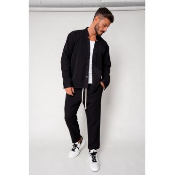 Set Como Camasa V-cut si pantaloni lungi Black 18205