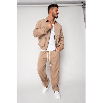 Set Dario Jacheta cu fermoar si pantalon lung Beige 18174