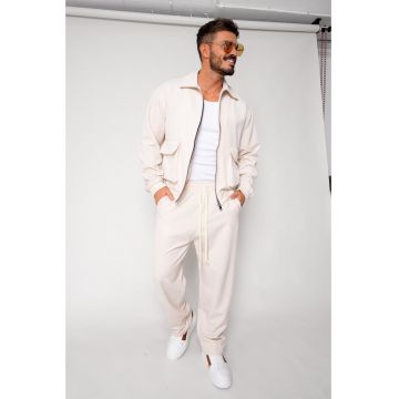 Set Dario Jacheta cu fermoar si pantalon lung Cream 18178