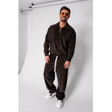 Set Velvet Bluza cu fermoar scurt si pantalon lung Brown 18597