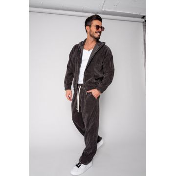 Set Velvet Hanorac cu fermoar si pantalon lung Brown 18621