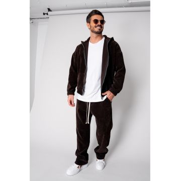 Set Velvet Hanorac cu fermoar si pantalon lung Dark Brown 18637