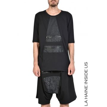 Tricou din bumbac oversize cu buzunare aplicate din nailon cu aspect sifonat