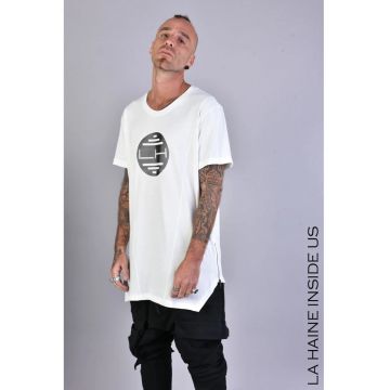 Tricou oversize din bumbac cu fermoare laterale si imprimeu frontal
