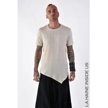Tricou regular fit asimetric transparent cu guler rotund