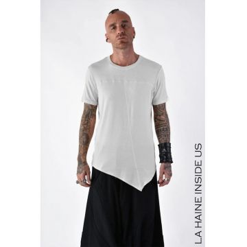 Tricou regular fit asimetric transparent cu guler rotund