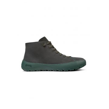 Pantofi sport din piele cu talpa contrastanta - Gri/Verde aquamarin
