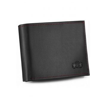 Portofel barbatesc  piele naturala - RFID - negru-rosu - 11.5x8.5x1.5cm