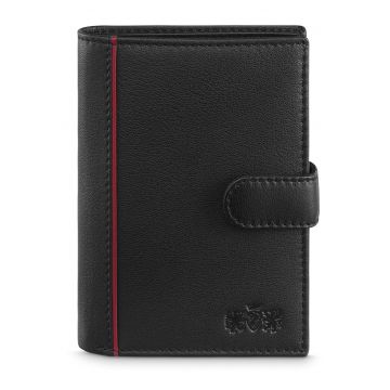Portofel barbati - ® - ZG-N4L-F16 - Fabriano - Piele naturala - 9.3x12.7x3 cm - Negru/Rosu