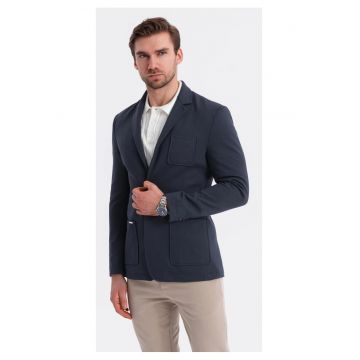 Sacou SLIM din tesatura tricotata cu textura subtila  OM-BLZB-0101 - Albastru inchis
