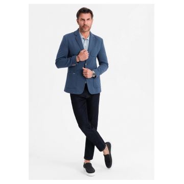 Sacou SLIM din tesatura tricotata cu textura subtila  OM-BLZB-0101 - Albastru