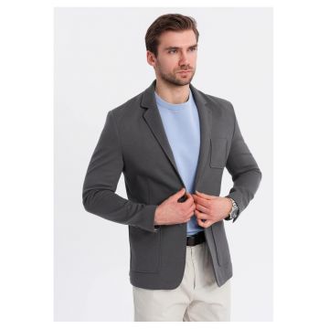 Sacou SLIM din tesatura tricotata cu textura subtila  OM-BLZB-0101 - Gri inchis