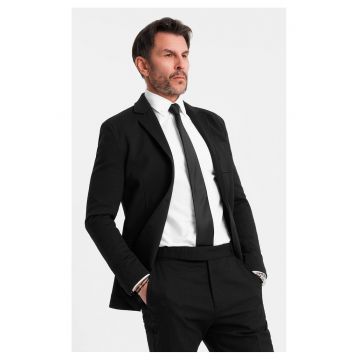 Sacou SLIM din tesatura tricotata cu textura subtila  OM-BLZB-0101 - Negru