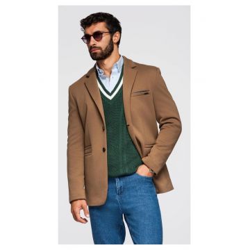 Sacou tricotat cu croiala ajustata  OM-BLZB-0100 - Maro deschis