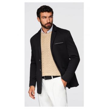 Sacou tricotat cu croiala ajustata  OM-BLZB-0100 - Negru