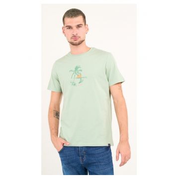 - Tricou barbat cu maneca scurta si detalii grafice ( Material: Bumbac - CAMEO GREEN