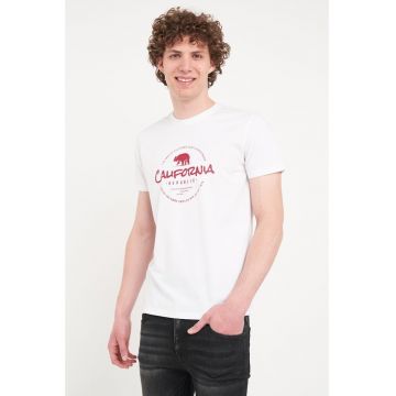 - Tricou barbat cu maneca scurta si imprimeu ( WHITE - Material: Bumbac