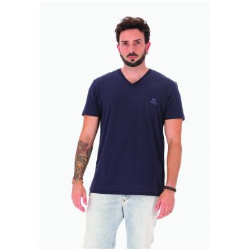 Tricou cu decolteu in V si logo discret
