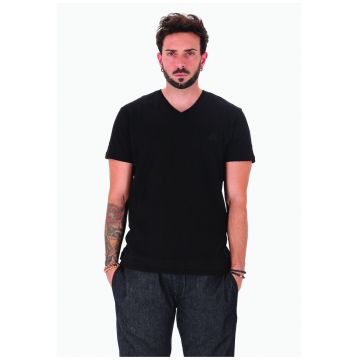 Tricou cu decolteu in V si logo discret