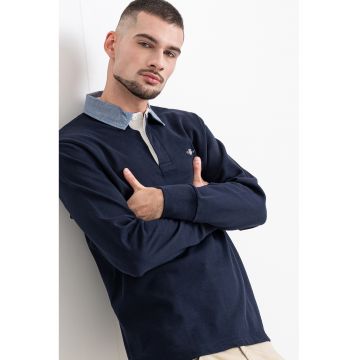 Bluza polo cu guler din material chambray