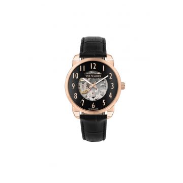 Ceas bărbătesc -  T-City - mecanism automatic - inox - curea din piele - diametru 40mm