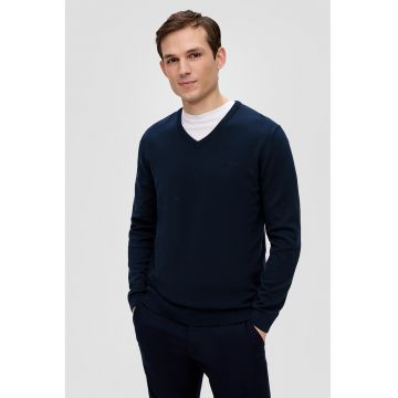 Pulover de bumbac cu decolteu in V - Bleumarin