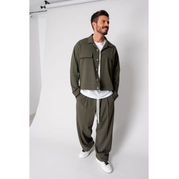Set Camasa cu buzunare si pantalon lung Oversized Kaki 18750