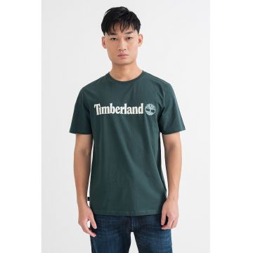 Tricou cu decolteu la baza gatului si imprimeu logo Linear