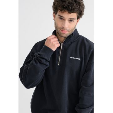 Bluza de trening cu guler cu fermoar scurt si maneci cazute