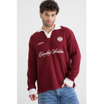 Bluza polo striata cu text brodat