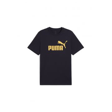 Tricou din bumbac cu decolteu la baza gatului si logo